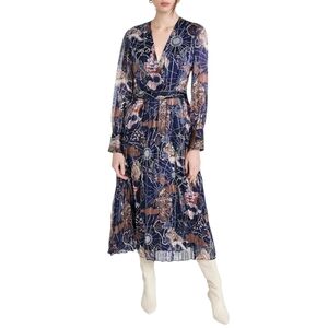 Scotch & Soda Navy Floral Midi Dress with Tan & Pink Accents